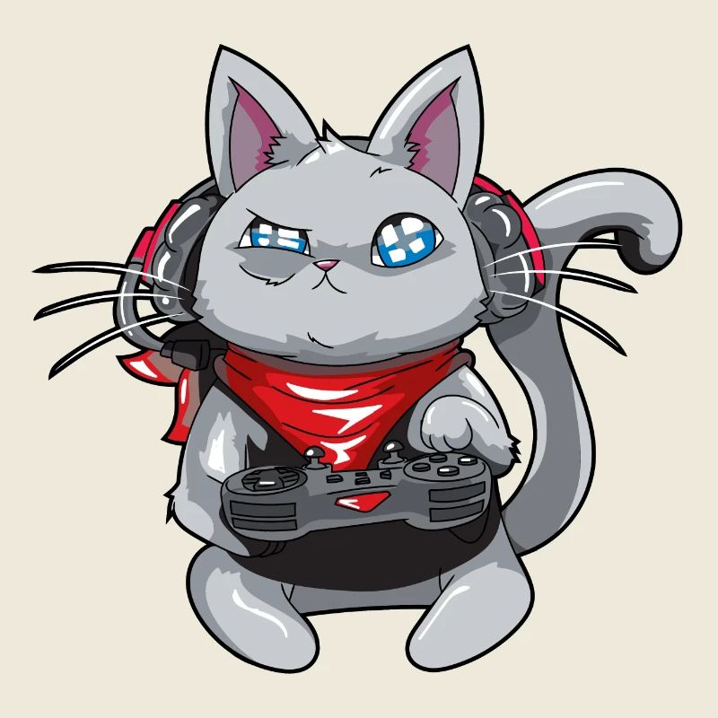 Katze mit Kopfhörern - spielende Katze - Gamerkatze