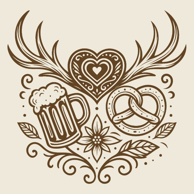 Herz mit Geweih, Bier & Brezel