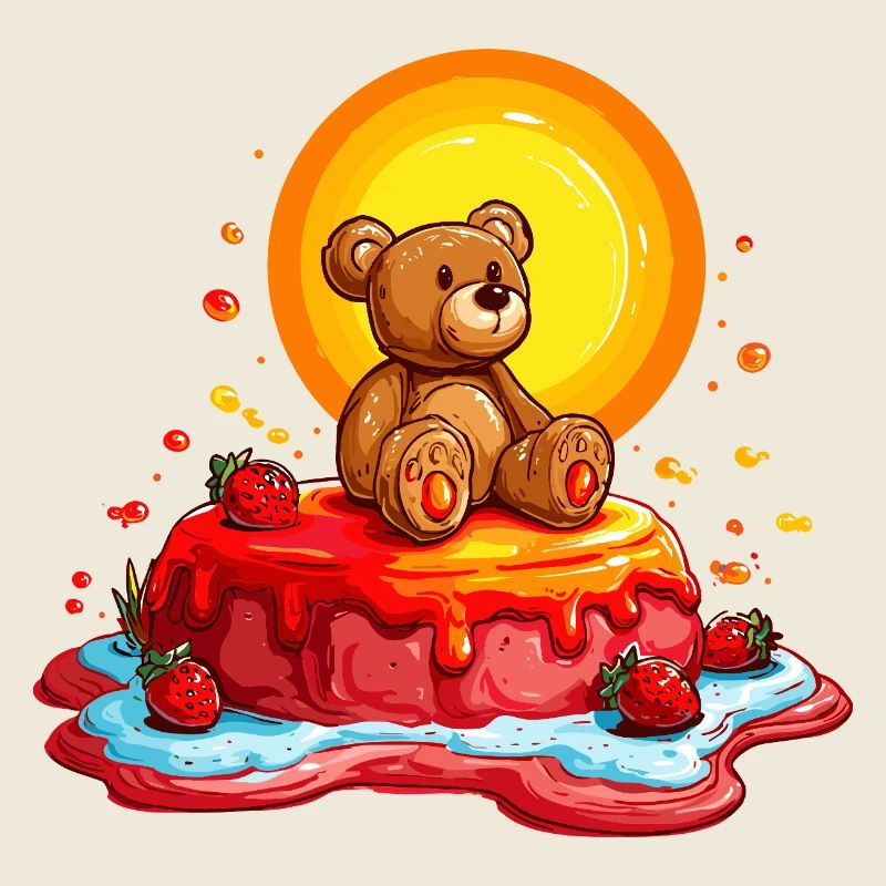 Teddy auf sonnigem Kuchen Cartoon