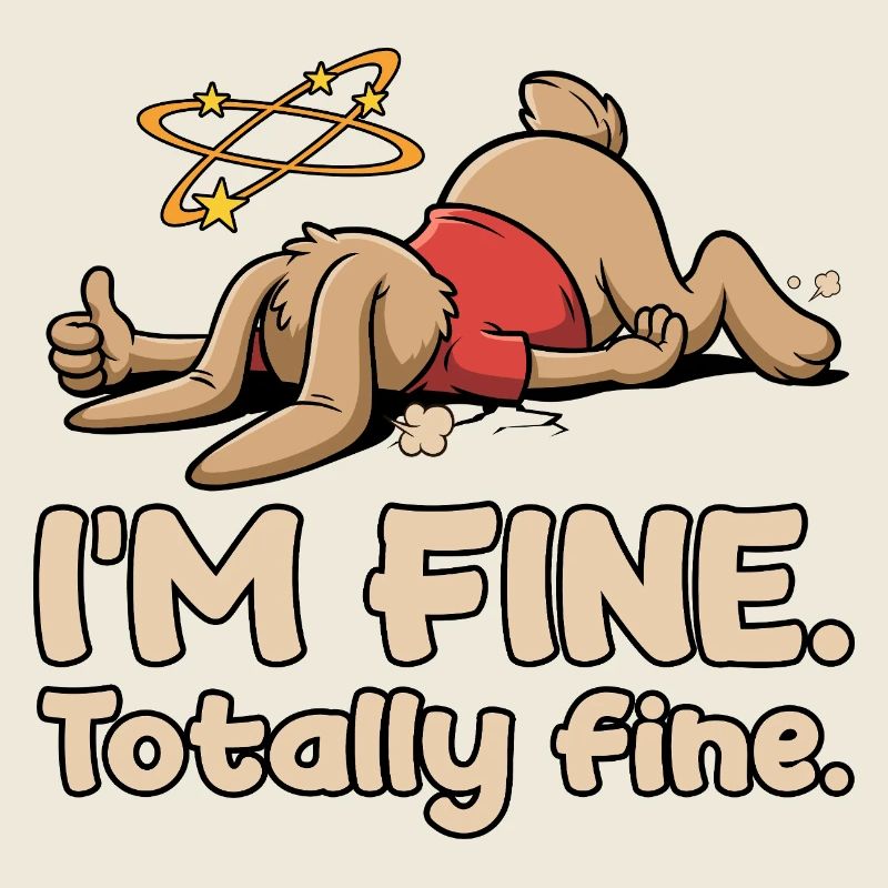 Exhausted rabbit with sarcastic saying