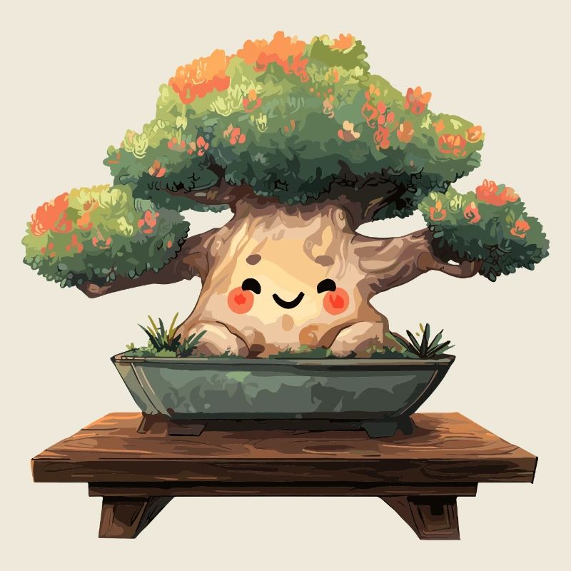 Sourire bonsaï kawaï dans le pot