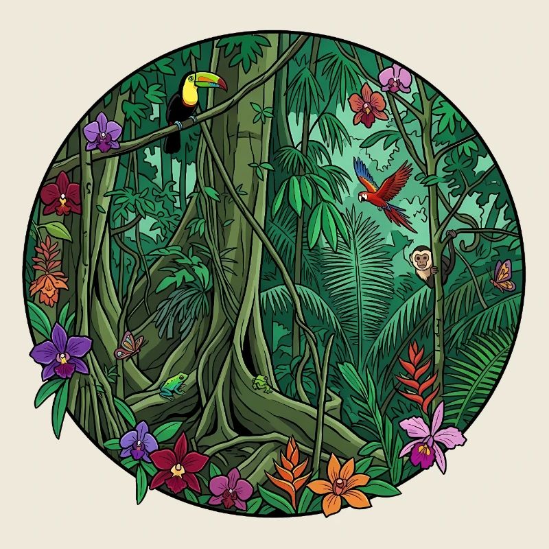 Tropical Jungle Circular Painting
