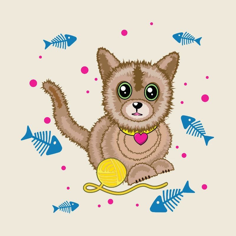 Kawaii Kitten and Yarn Ball