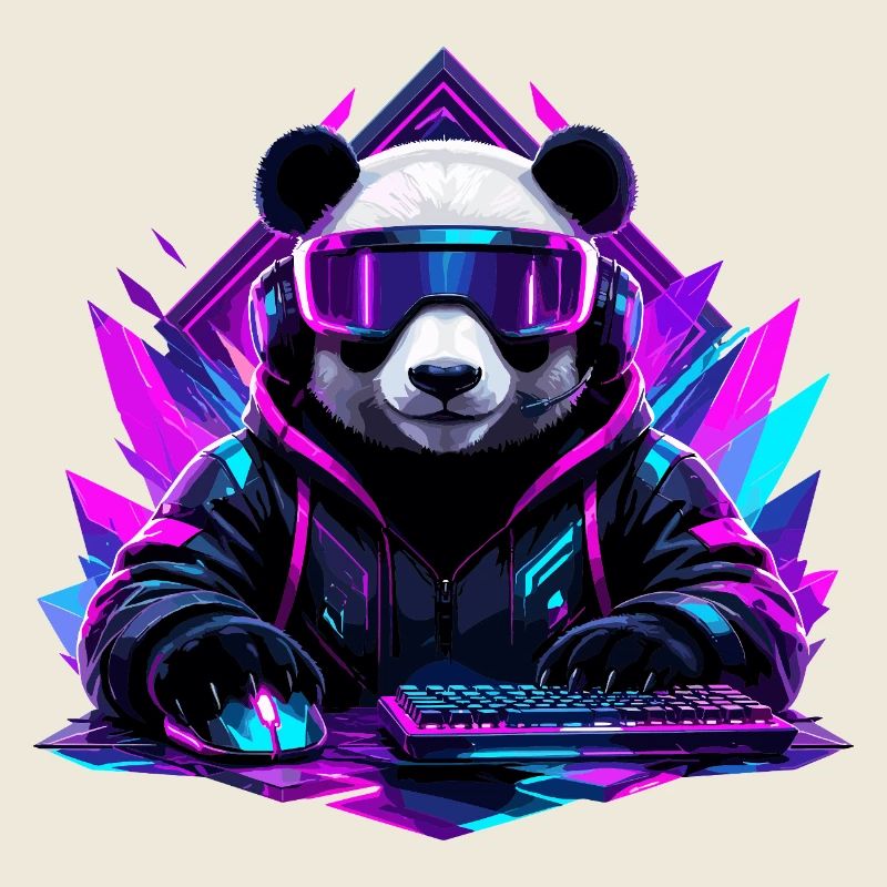 Panda Cyberpunk Gaming Neon