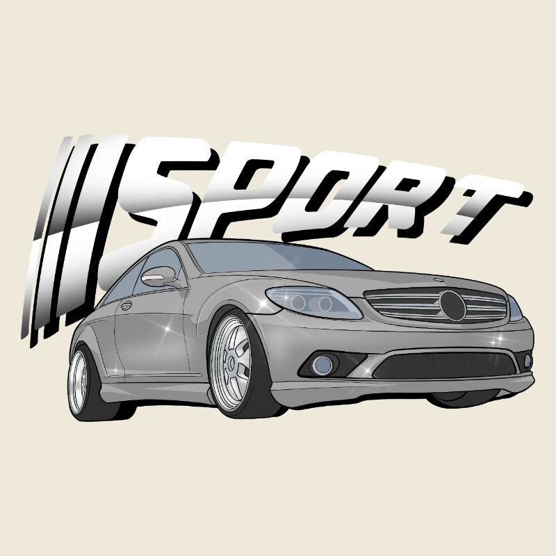 Silberner Sportwagen mit Schriftzug 