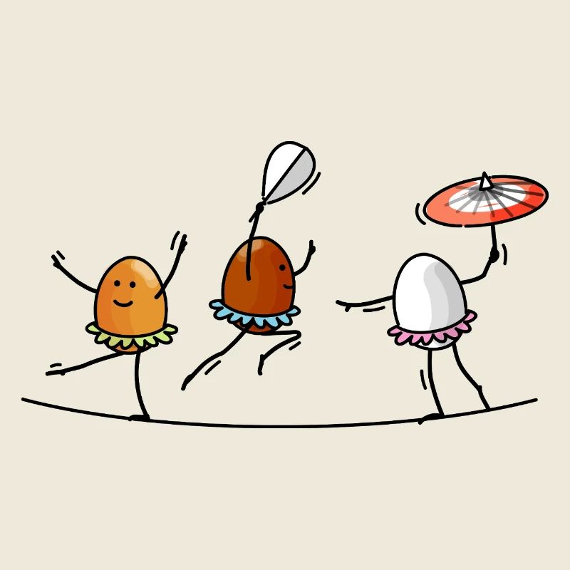 tightrope walkers, acrobats, eggs