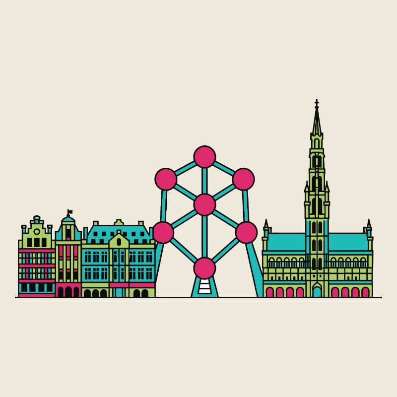 Brussels City Skyline Atomium Modern Line Art