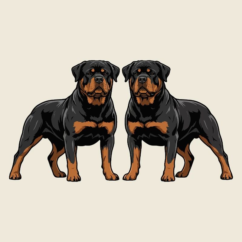 Double Rottweiler Duo Two Dogs Side By Side