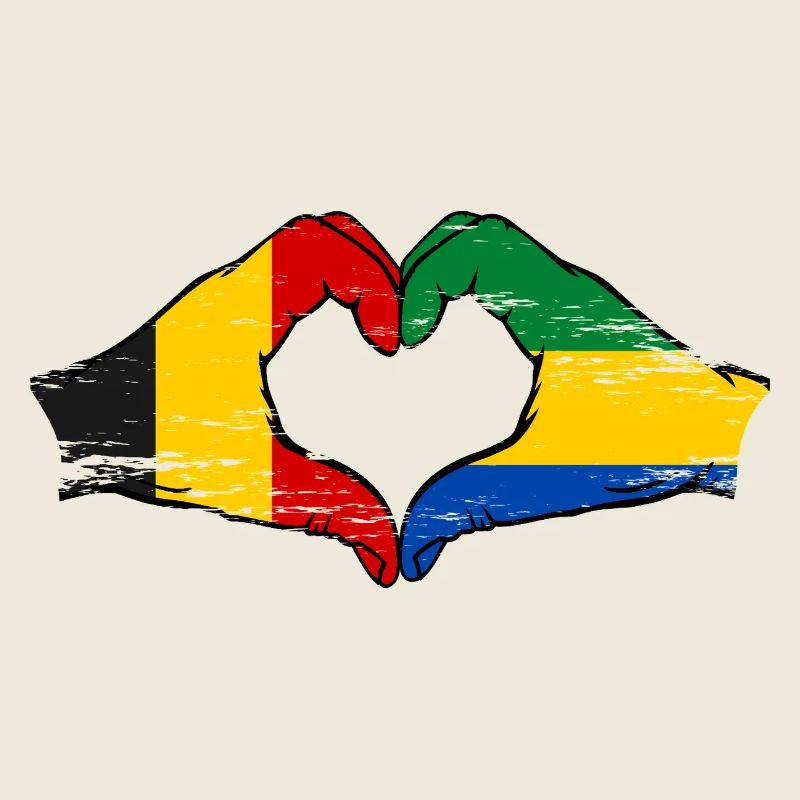 Belgique Gabon drapeau mains forme de coeur utilisé