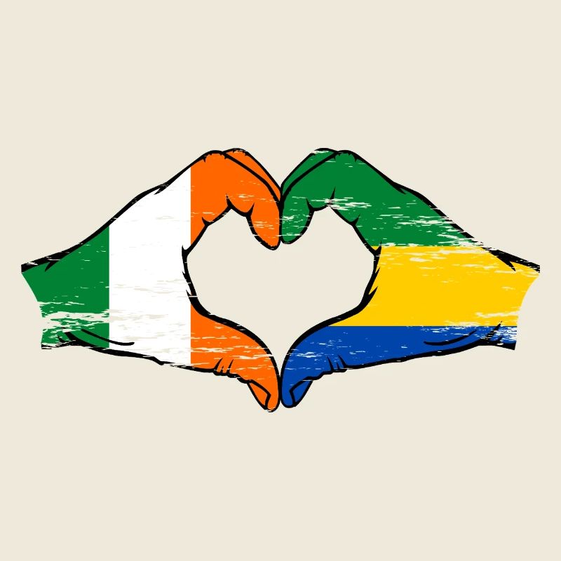 Irlande Gabon Drapeau Mains Coeur Forme Utilisé