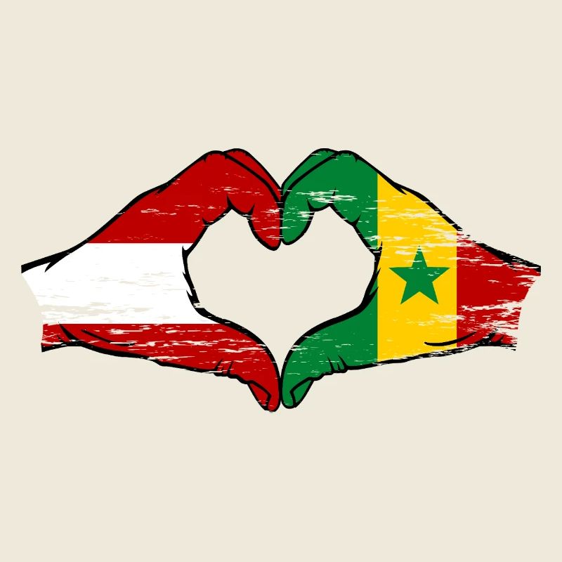 Drapeau Autriche Sénégal Mains Forme de cœur Utilisé