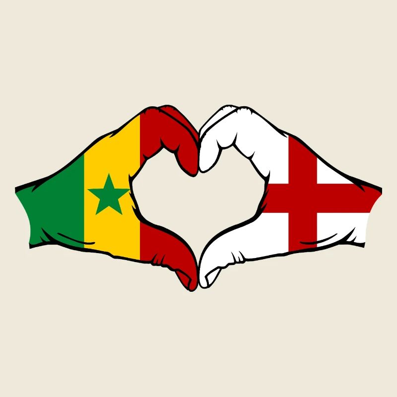 Sénégal Angleterre drapeau mains forme de coeur utilisé