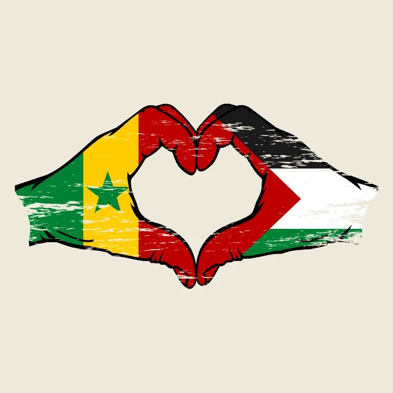 Sénégal Palestine Drapeau Mains Coeur Forme Utilisé