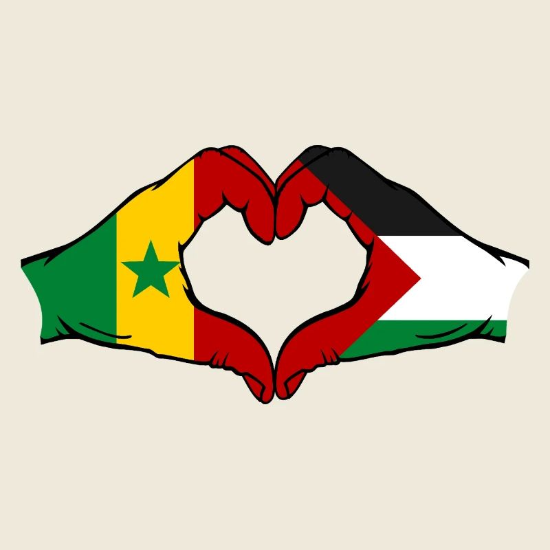 Sénégal Palestine Drapeau Mains Coeur Forme