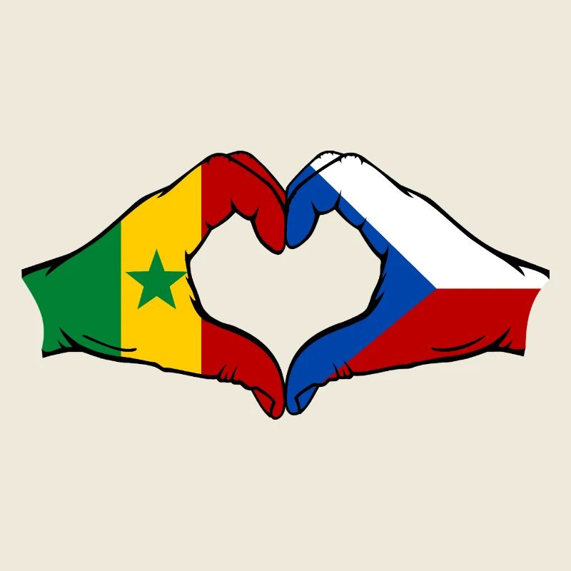 Sénégal République tchèque Drapeau Mains Coeur Forme