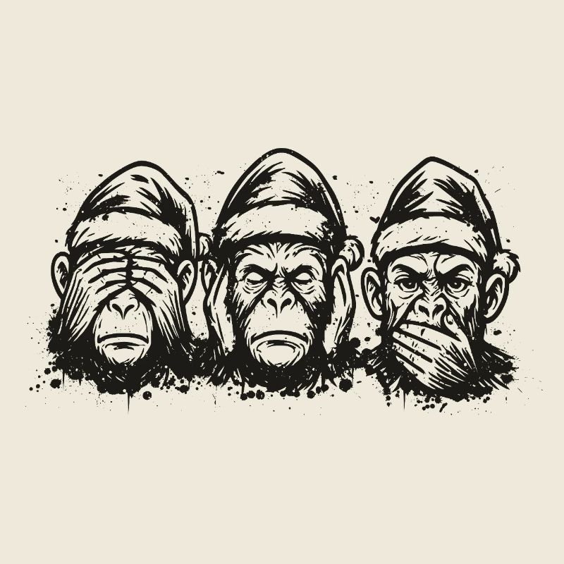Three Monkeys - Santa Hats