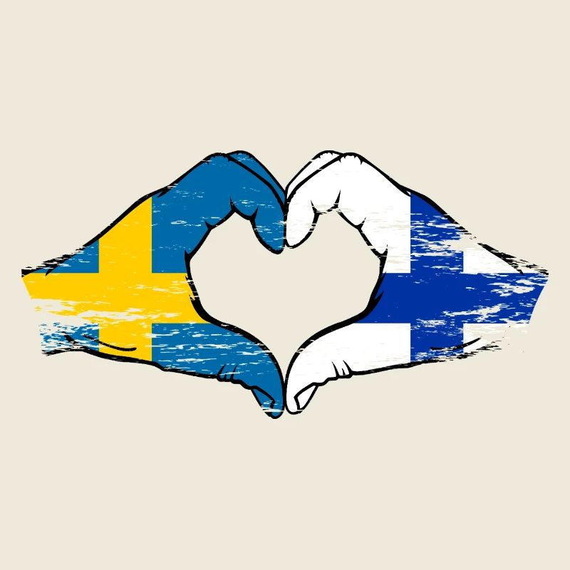 Mains en forme de cœur du drapeau Suède-Finlande utilisées