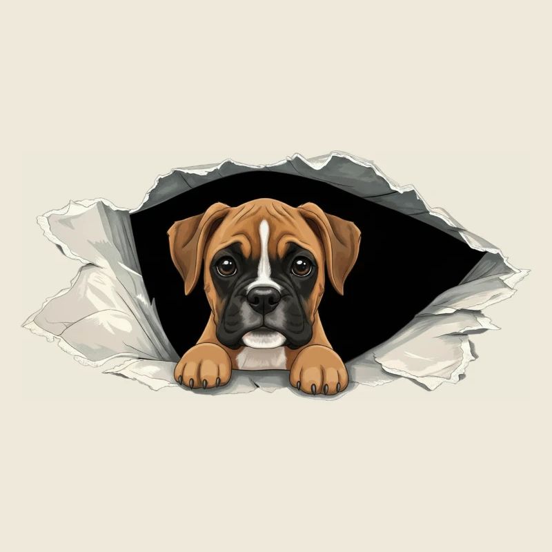 Effet de chiot en papier déchiré de boxer qui regarde