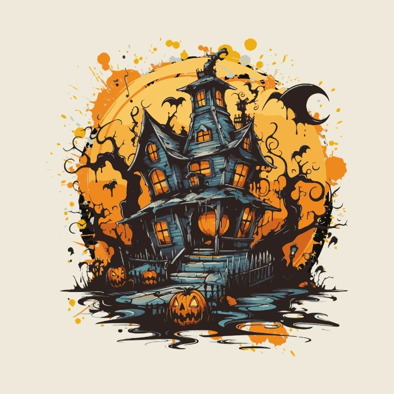 Maison hantée dans la lune d’Halloween