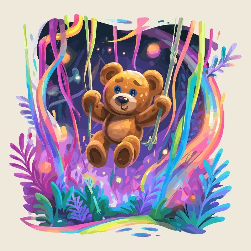 Neonwald-Teddybär auf Schaukel