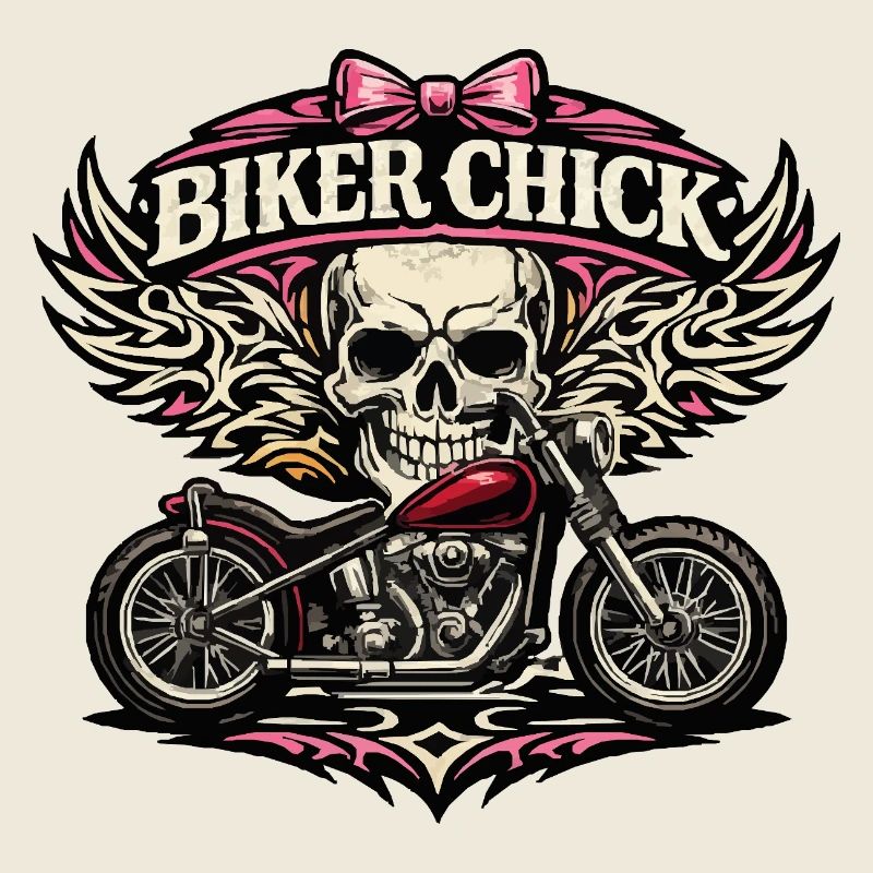 Motto Biker Chick Skull Design