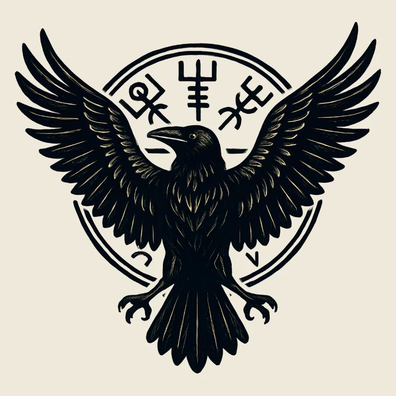 Schwarzer Rabe im Runenkreis