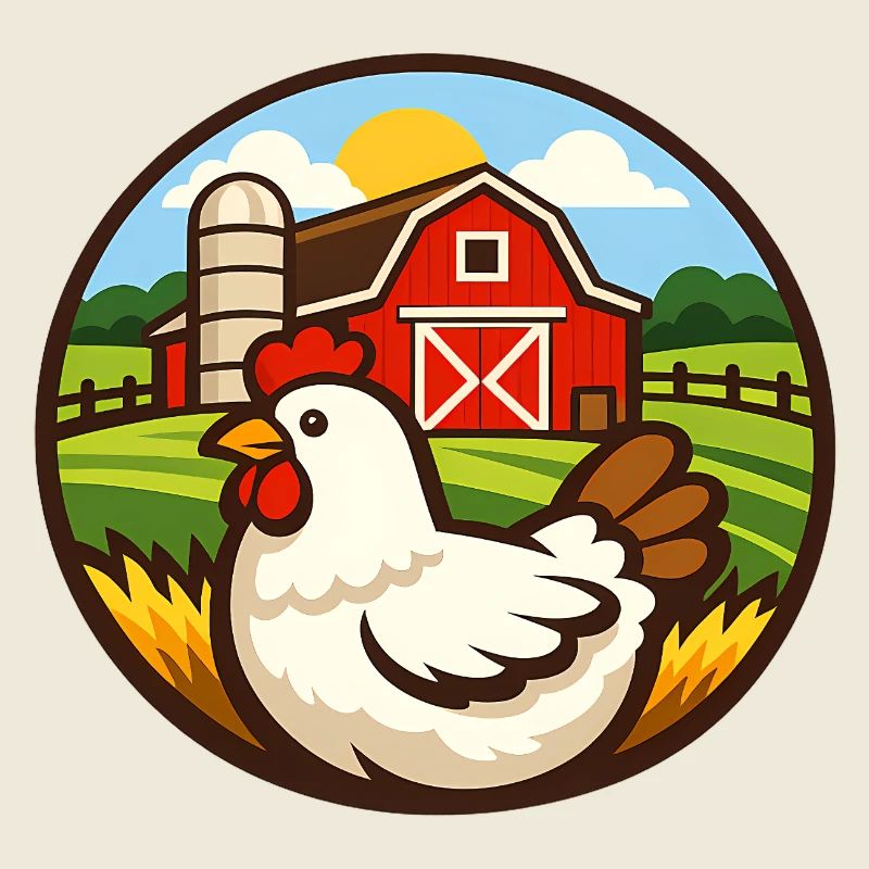 Poulet à la ferme – Conception du badge rond