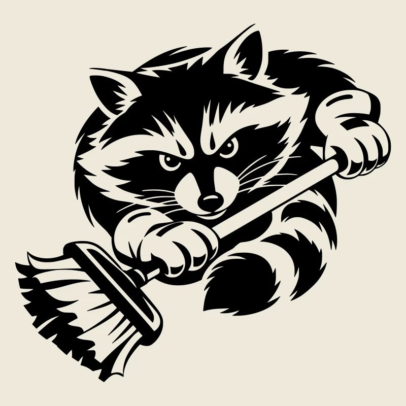 Waschbär mit Wischmopp – Putzprofi