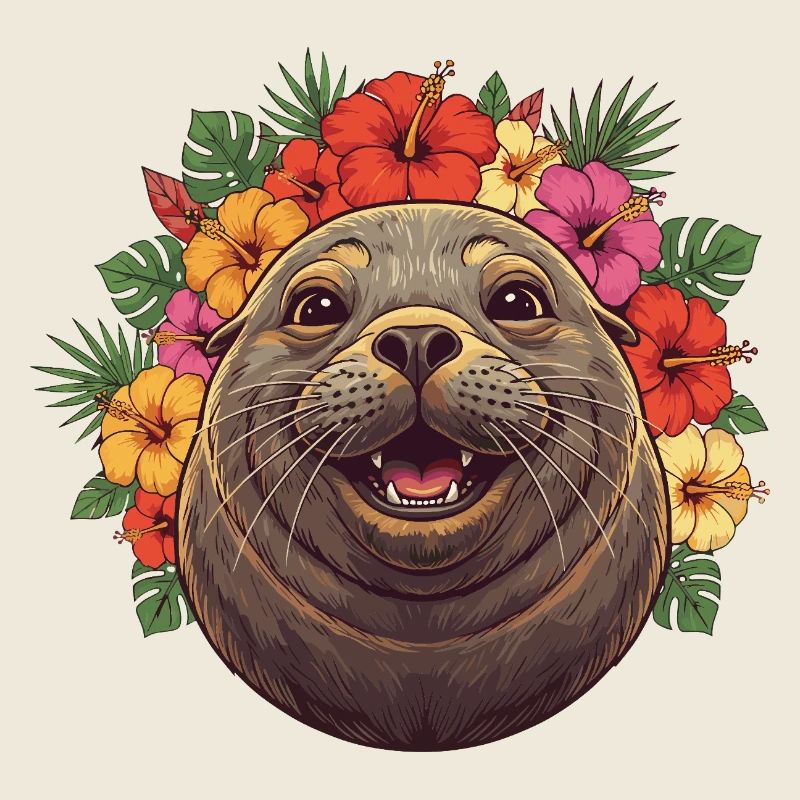 Seal with hibiscus flower wreath