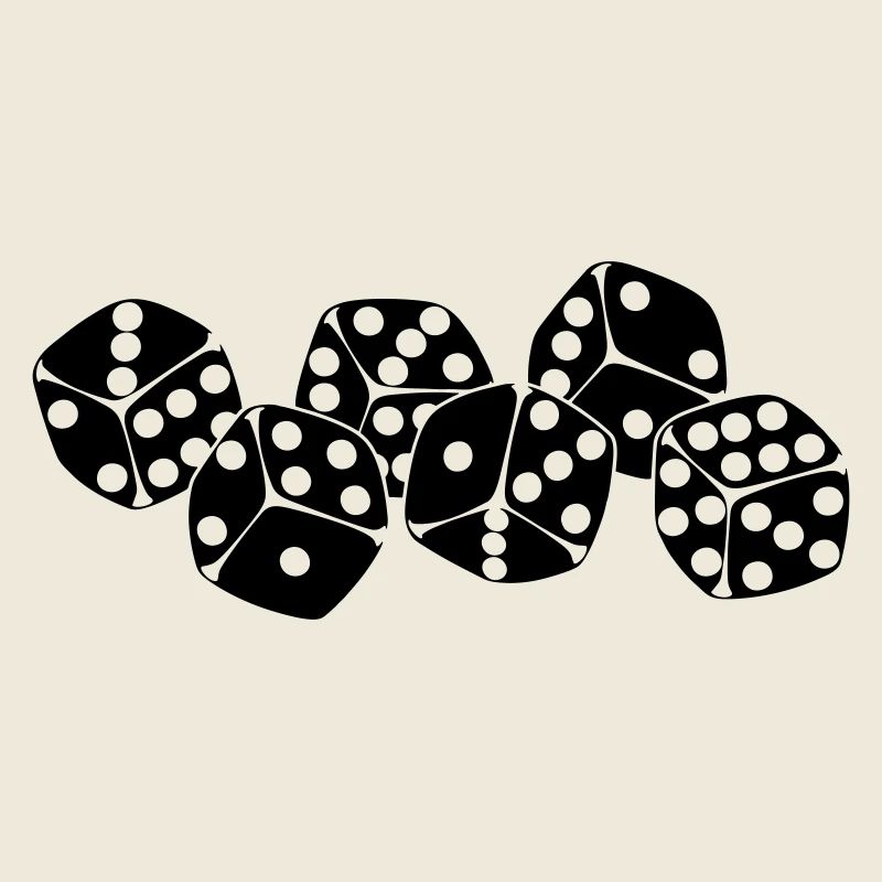 Sechs Würfel nebeneinander