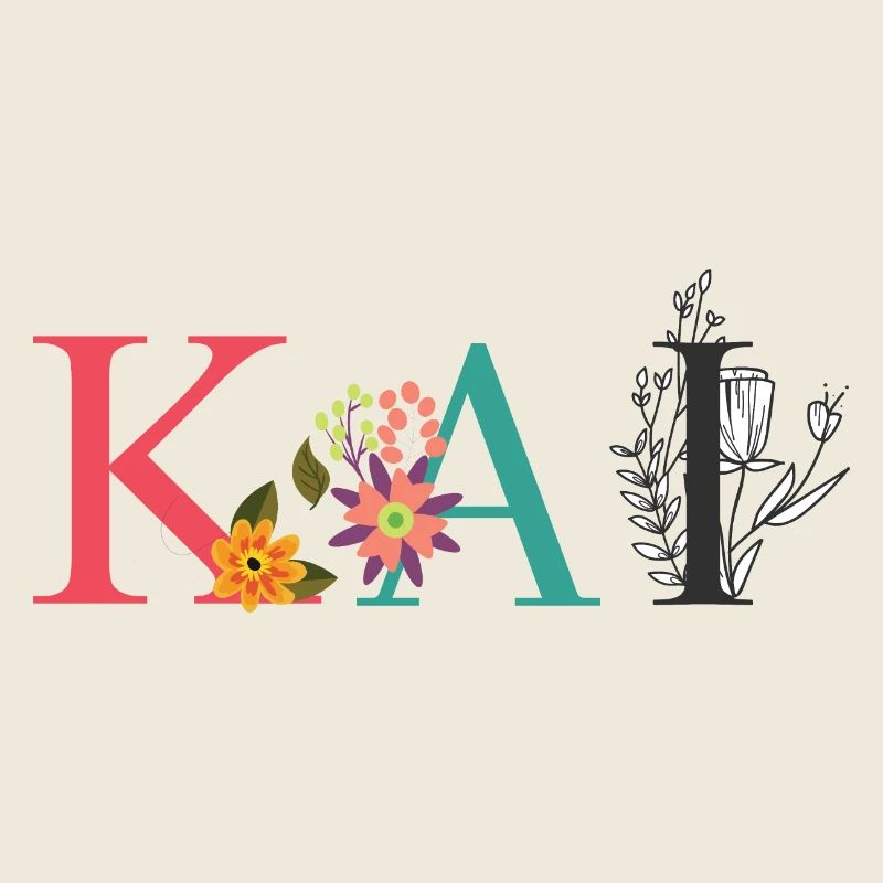 KAI Name Art With Flowers Embroidered