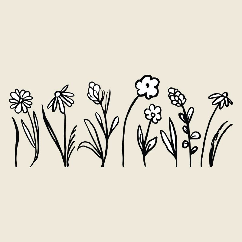 Handgezeichnete Blumen mit Blättern