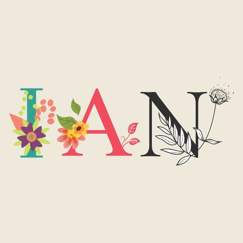 IAN Name Art avec des fleurs brodées