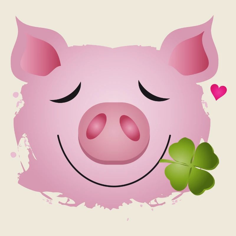 Lucky pig avec trèfle à quatre feuilles dans sa bouche