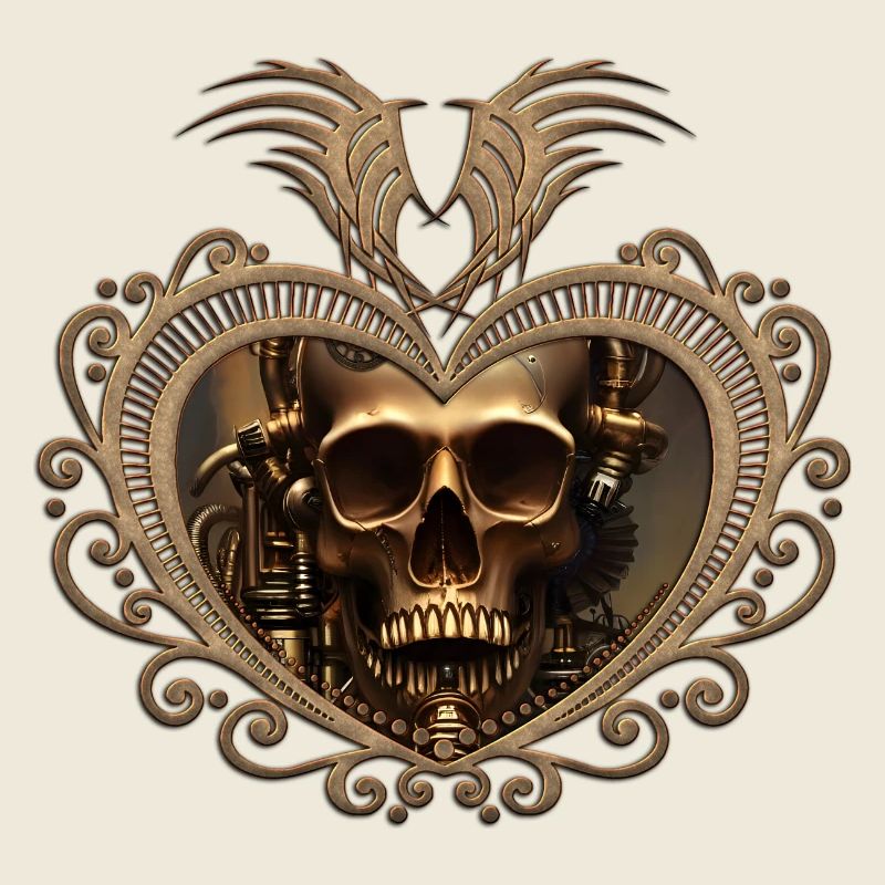 Superbe crâne steampunk doré