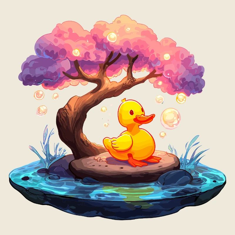 Duck on rosy tree island