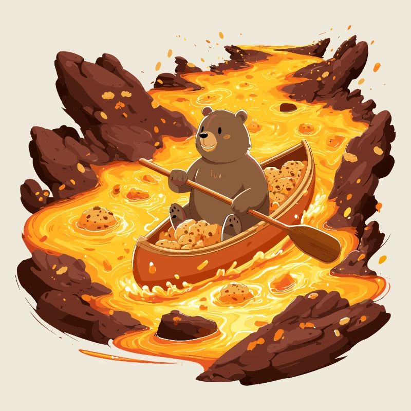 Ours de lave dans un canoë plein de biscuits