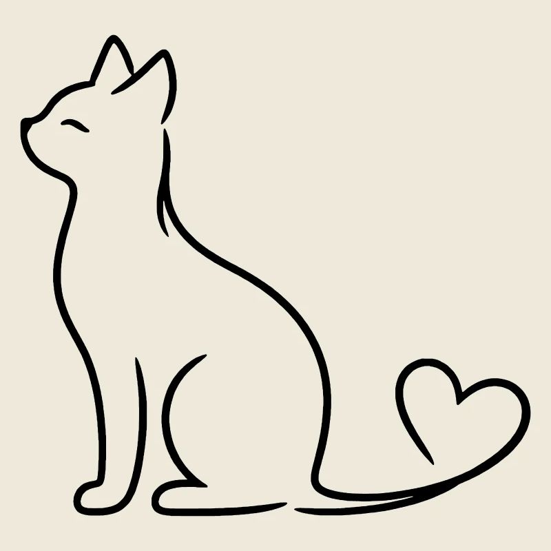 Elegant Cat with Heart Tail | Minimal Love Line Ar