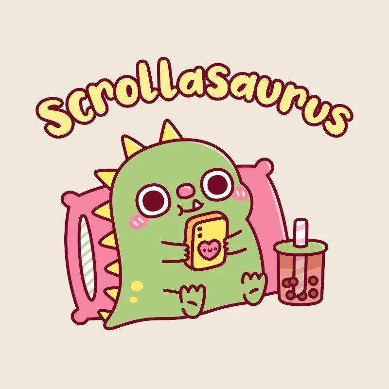 Cute Scrollasaurus Dinosaur Scrolling On Handphone