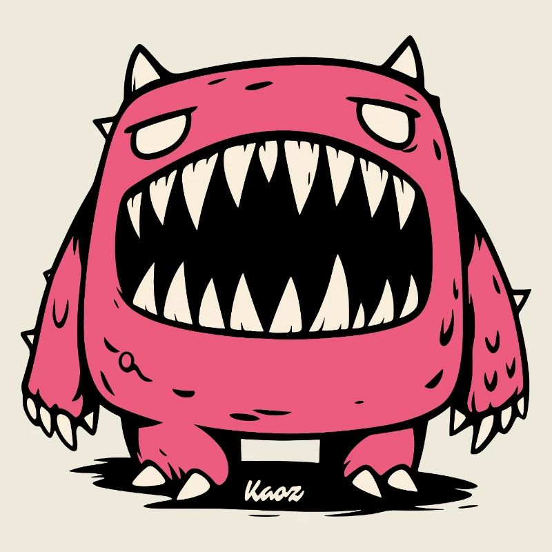 Pink Monster with Big Pointed Teeth