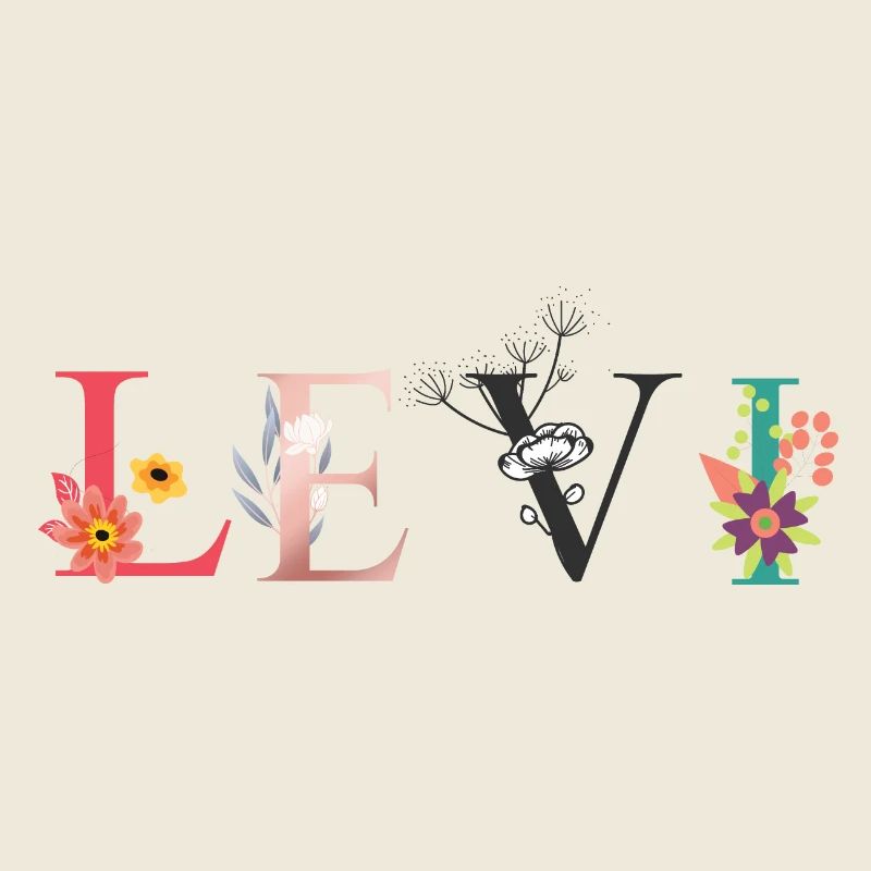 LEVI Name Art avec des fleurs brodées