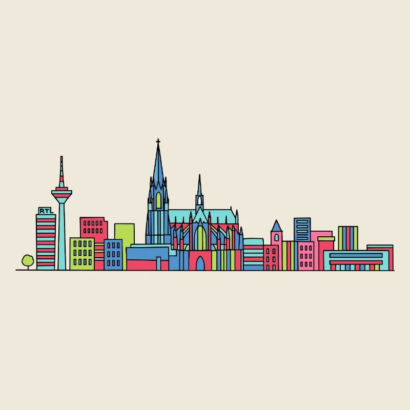 Cologne City Skyline Cathedral Modern Line Art