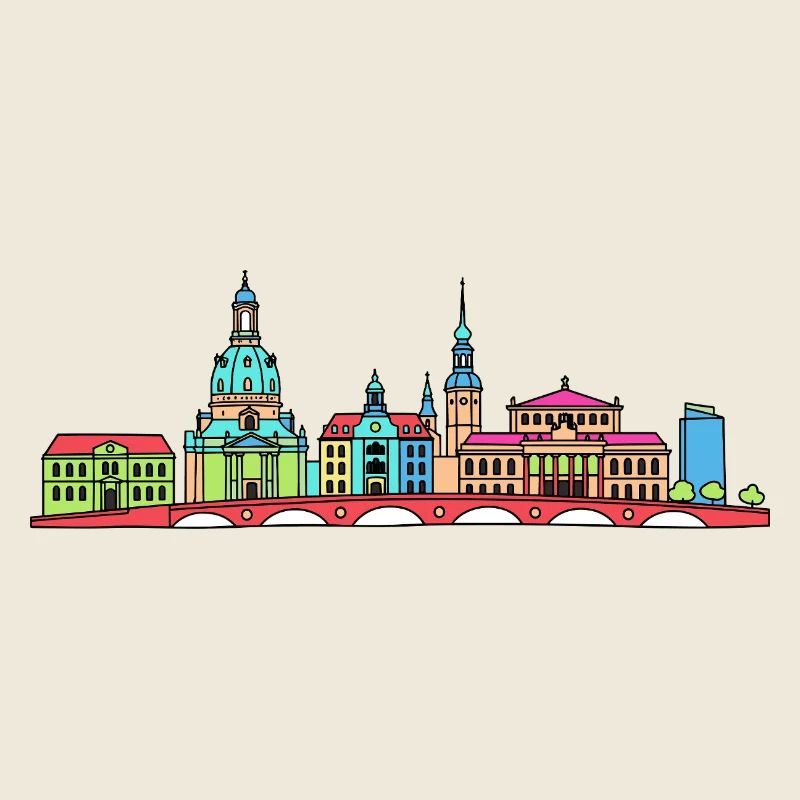 Dresdener Stadtskyline Frauenkirche Linienkunst