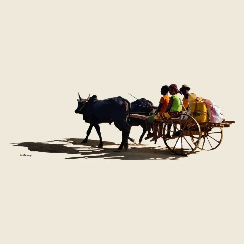 Carrosse africain à âne et passagers