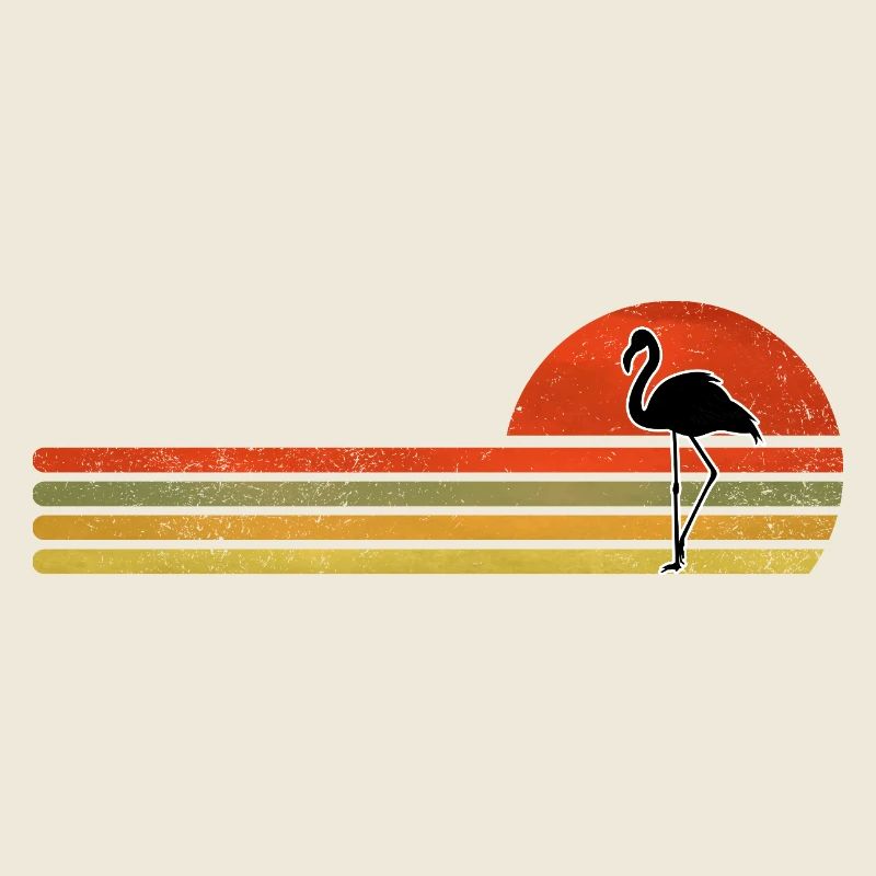 Flamant rose dans un coucher de soleil rétro