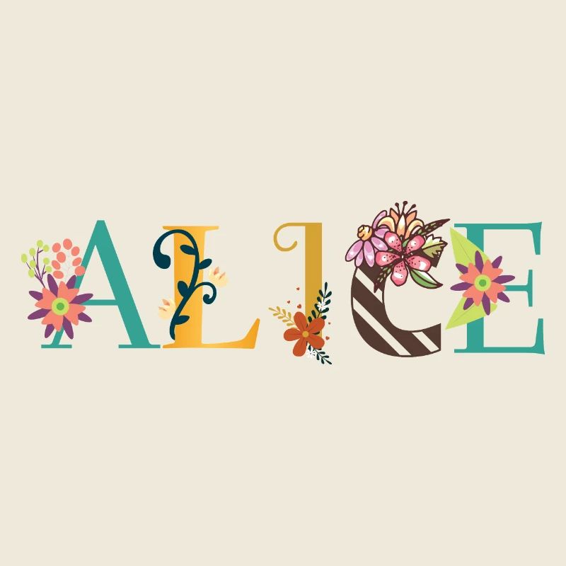 Art du nom ALICE avec des fleurs brodées