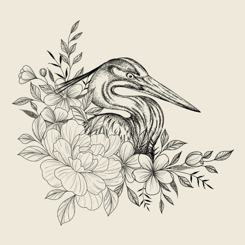 Dessin héron floral