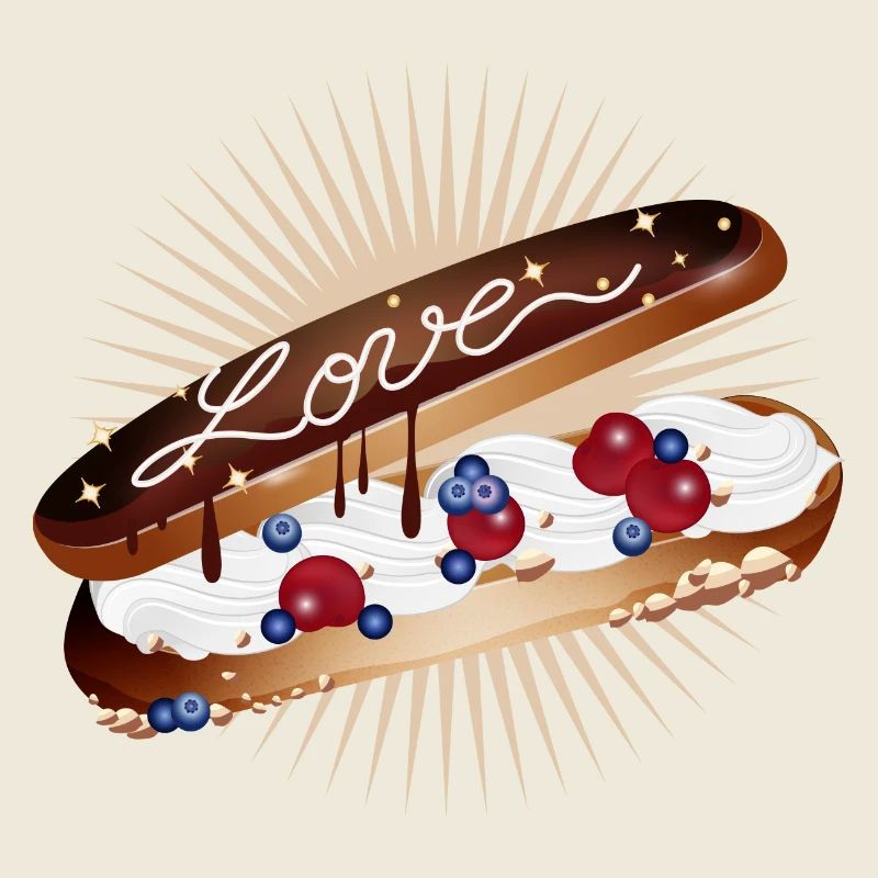 Illustration eines Eclairs mit Sahne und Liebe