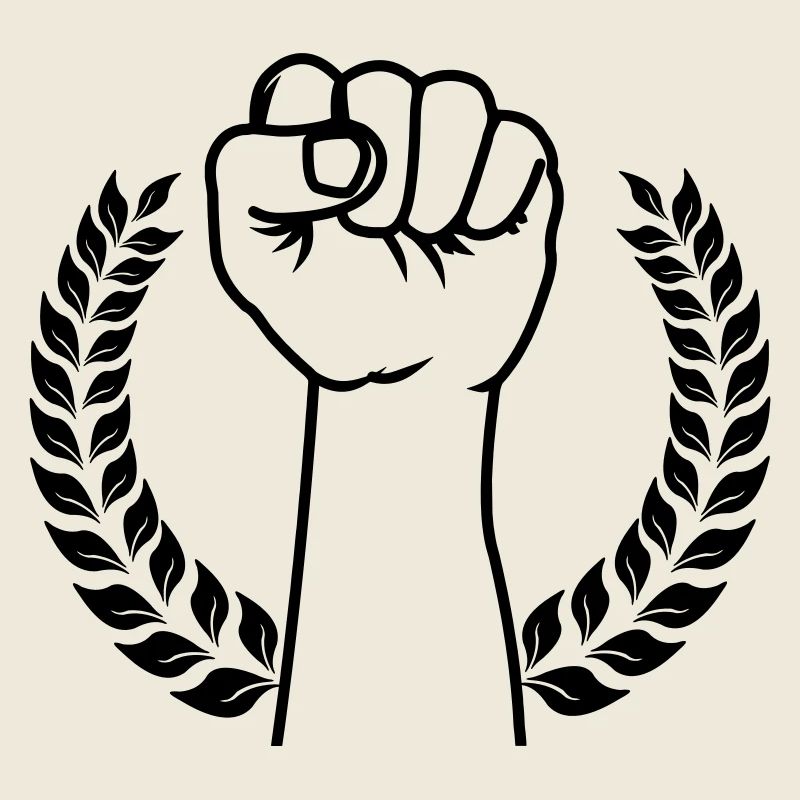 Fist held up in laurel wreath
