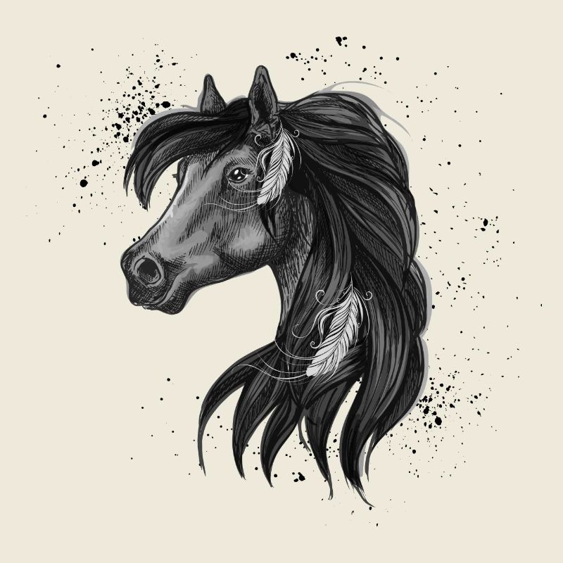 Motif gracieux du cheval noir